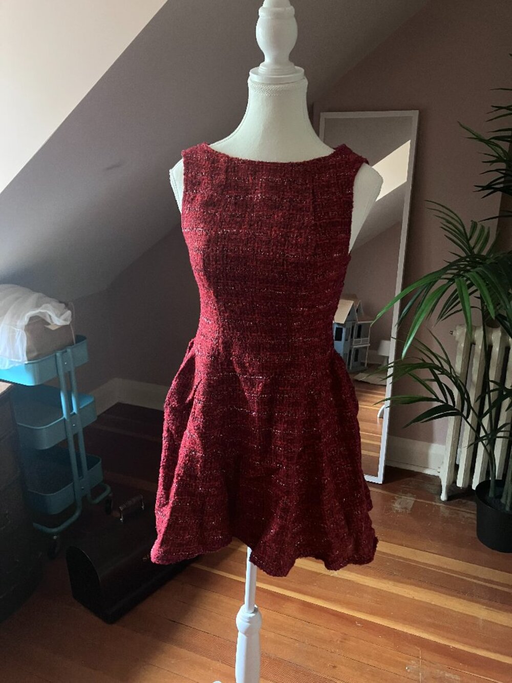 1960s style red tweed wiggle dress mod preppy